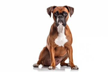 Full size portrait of Boxer dog Isolated on white background