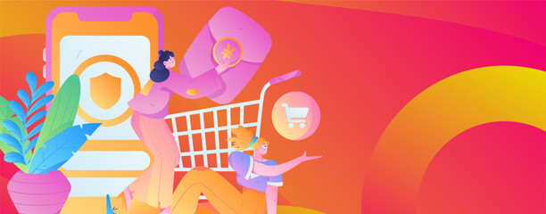 Festive Shopping E-Commerce Online Shopping People Flat Vector Concept Operation Hand Drawn Illustration
