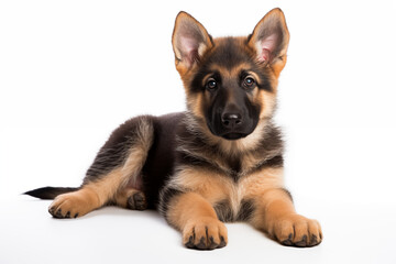 Full size portrait of German Shepherd puppy Isolated on white background