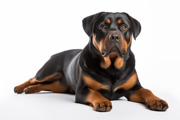 Full size portrait of Rottweiler dog Isolated on white background