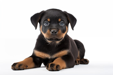 Full size portrait of Rottweiler puppy Isolated on white background