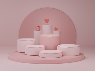 3d geometric shapes. Blank podium display in pastel color. Minimalist pedestal or showcase scene for present product and mock up. Abstract background for cosmetic advertising.