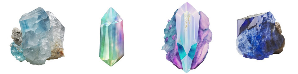 Fototapeta premium A vibrant gemstone, with multifaceted cuts, sparkles atop a clear backdrop, its colors standing out in vivid contrast.