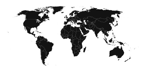 Detailed black world map. Vector illustration.