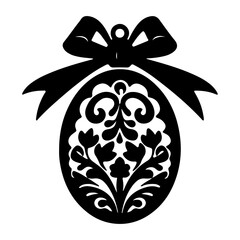 an egg wrapped with a decorative ribbon, commonly seen in Easter decorations. SVG File.