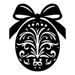 an egg wrapped with a decorative ribbon, commonly seen in Easter decorations. SVG File.