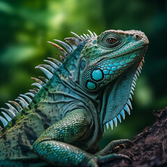 Obraz premium Close-up of an iguana sitting on dirt.