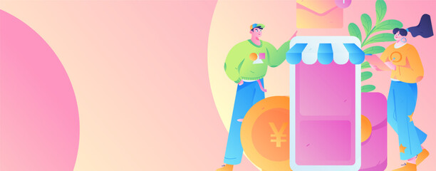 Festive Shopping E-Commerce Online Shopping People Flat Vector Concept Operation Hand Drawn Illustration
