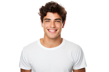 Studio portrait of a beautiful young man with an attractive smile isolated on transparent png background.