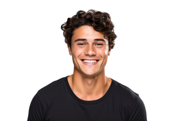 Studio portrait of a beautiful young man with an attractive smile isolated on transparent png background.
