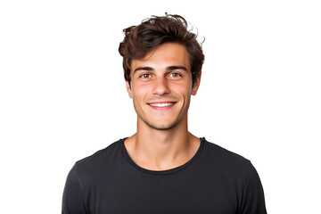 Studio portrait of a beautiful young man with an attractive smile isolated on transparent png background.