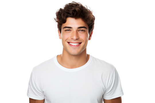 Studio portrait of a beautiful young man with an attractive smile isolated on transparent png background.
