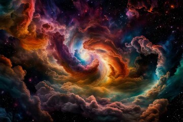 Nebulous clouds of color swirling around an enigmatic source of radiance.

