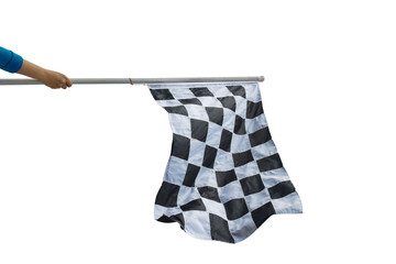 checkered flag waving isolated on white background. This has clipping path.