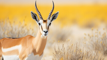 Wild african animals. The springbok medium sized antelope in tall yellow grass. generative ai - obrazy, fototapety, plakaty