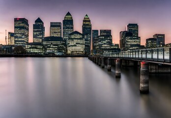 Thameside Tranquility: Canary Wharf's Skyline at Dusk