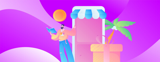 Festive Shopping E-Commerce Online Shopping People Flat Vector Concept Operation Hand Drawn Illustration
