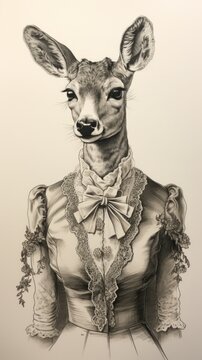 A drawing of a deer wearing a dress