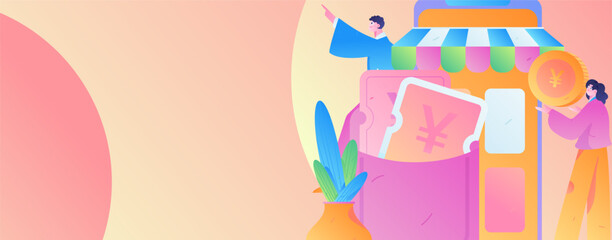 Festive Shopping E-Commerce Online Shopping People Flat Vector Concept Operation Hand Drawn Illustration
