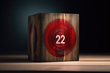 A wooden block with the number 22 on it. Can be used to represent age, anniversary, or any other numerical concept.