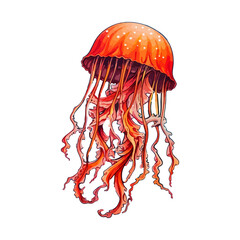 Fototapeta premium Jellyfish Sticker On Isolated Transparent Background