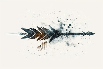 Naklejka premium A vibrant watercolor drawing of an arrow with colorful paint splatters. 