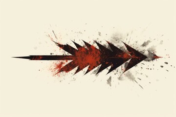A vibrant red and black arrow with paint splatters. 