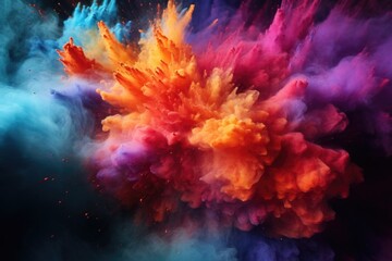 A vibrant and dynamic image capturing a colorful explosion of colored powder against a black background. This image can be used to add a burst of energy and excitement to various creative projects.