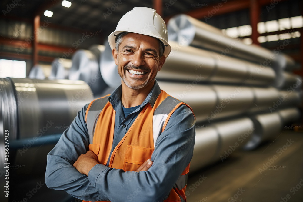 Wall mural worker man portrait in galvanized steel factory