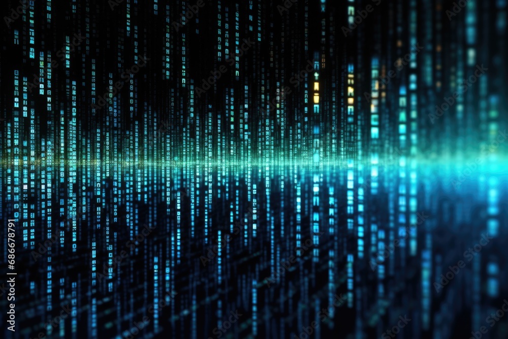 Poster a computer screen displaying a multitude of blue numbers. this image can be used to represent data a