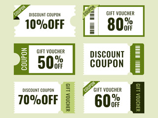 Various coupon promotion illustration set. coupon set, coupons, discount coupon, gift voucher, coupon book. Vector drawing. Hand drawn style