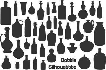 set of bottle silhouette, various drink and beverage collection. Vector illustration - obrazy, fototapety, plakaty