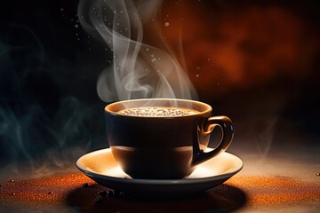 Fototapeta premium A picture of a cup of coffee with steam rising out of it. 