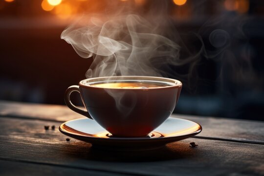 A picture of a cup of coffee with steam rising out of