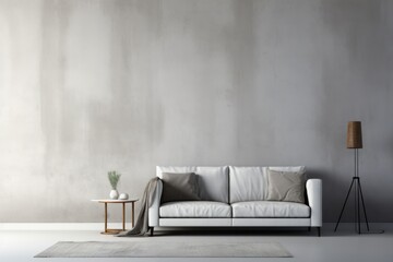 A white couch and a rug in a stylishly decorated living room. Perfect for interior design inspiration