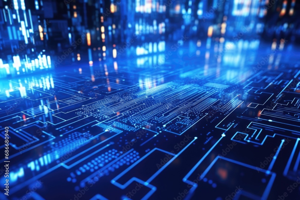 Poster a detailed close-up view of a computer circuit board. this image can be used to illustrate technolog