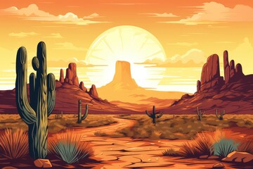 American desert poster, vector desert landscape - obrazy, fototapety, plakaty