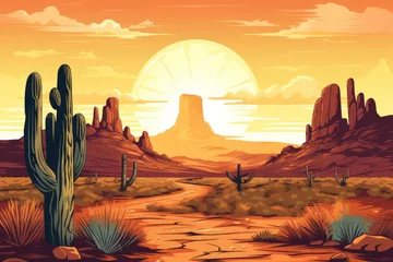 Zelfklevend Fotobehang American desert poster, vector desert landscape © Tymofii