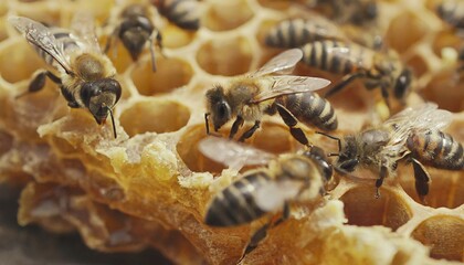 Many bees dig around on honeycombs in which there is honey