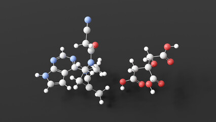 tofacitinib citrate molecular structure, inhibitor ec 2.7.10.2, ball and stick 3d model, structural chemical formula with colored atoms