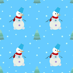 Christmas pattern with snowmen and fir trees