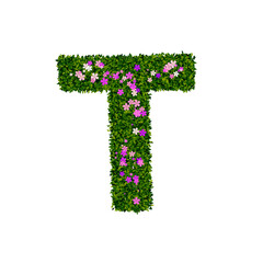 Letter t with leaves and flowers. Transparent png 