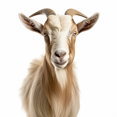 Obraz premium Frontal view of a goat, isolated, white background, ai technology