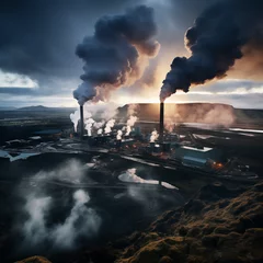 Fotobehang Climate Change power station releasing fossil fuels causing global warming © Joseph
