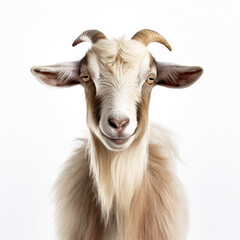 Fototapeta premium Frontal view of a goat, isolated, white background, ai technology