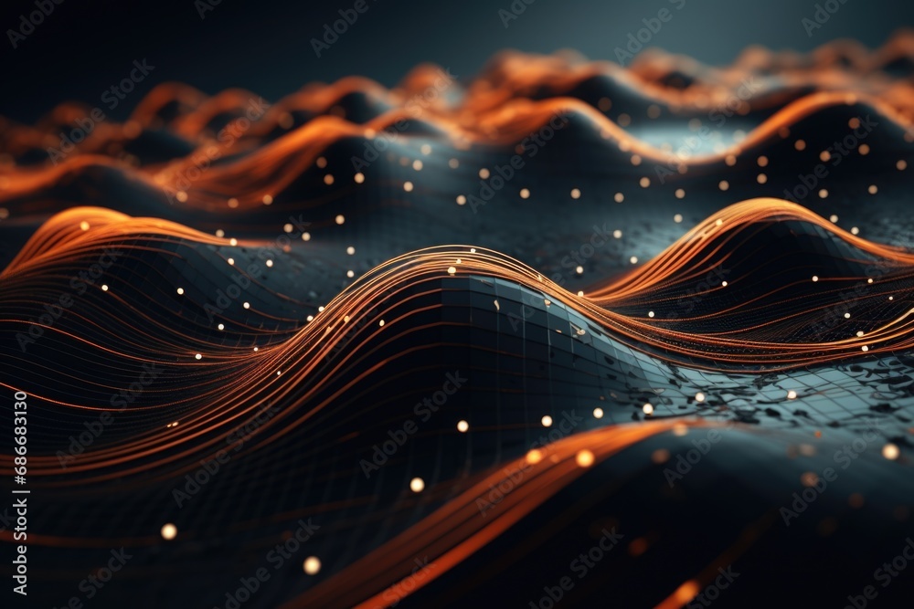 Poster a computer-generated image featuring waves and dots. this abstract image can be used for various des