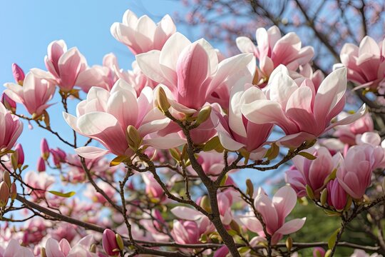 Flowering Magnolia Soulangiana Spring Pink Flowers