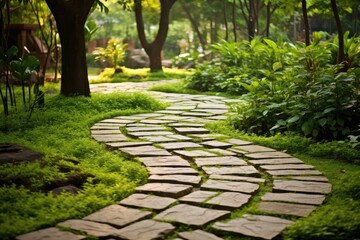 Garden path paving stones and grass