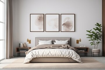 Fototapeta na wymiar Luxury bedroom interior with minimal decor loft style