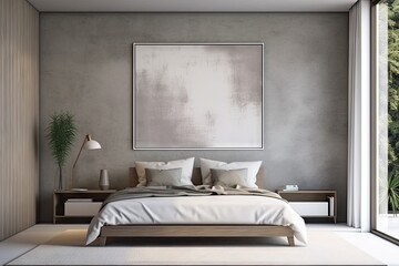 Luxury bedroom interior with minimal decor loft style